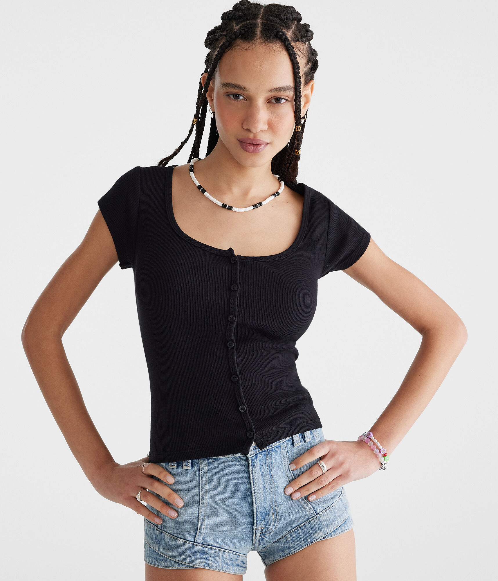 Seriously Soft Scoop-Neck Button-Front Tee