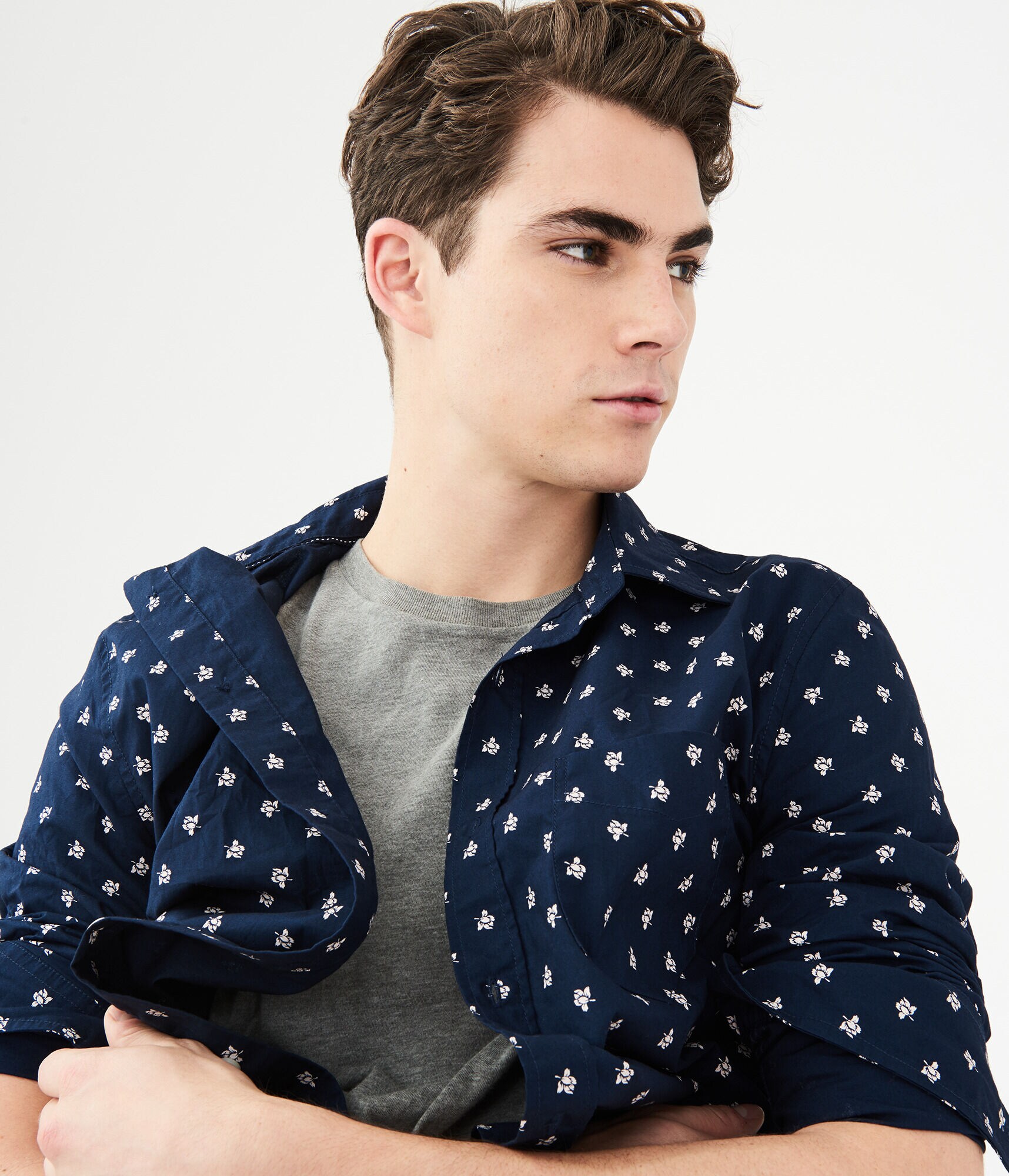 Long Sleeve Flower Print Woven Shirt