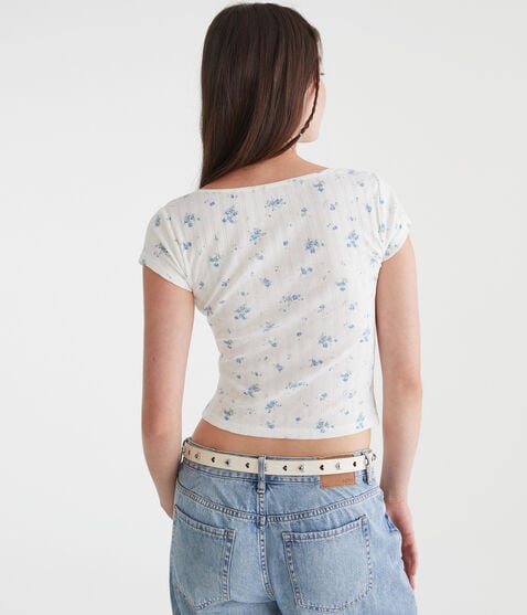 Floral Pointelle Scoop-Neck Top Floral Pointelle Scoop-Neck Top