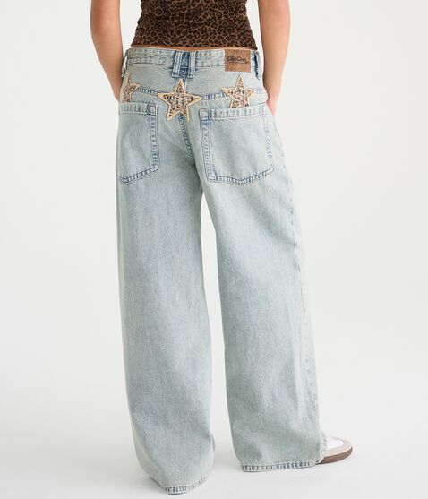Déjà For Aero Low-Rise Super Baggy Leopard Stars Jean