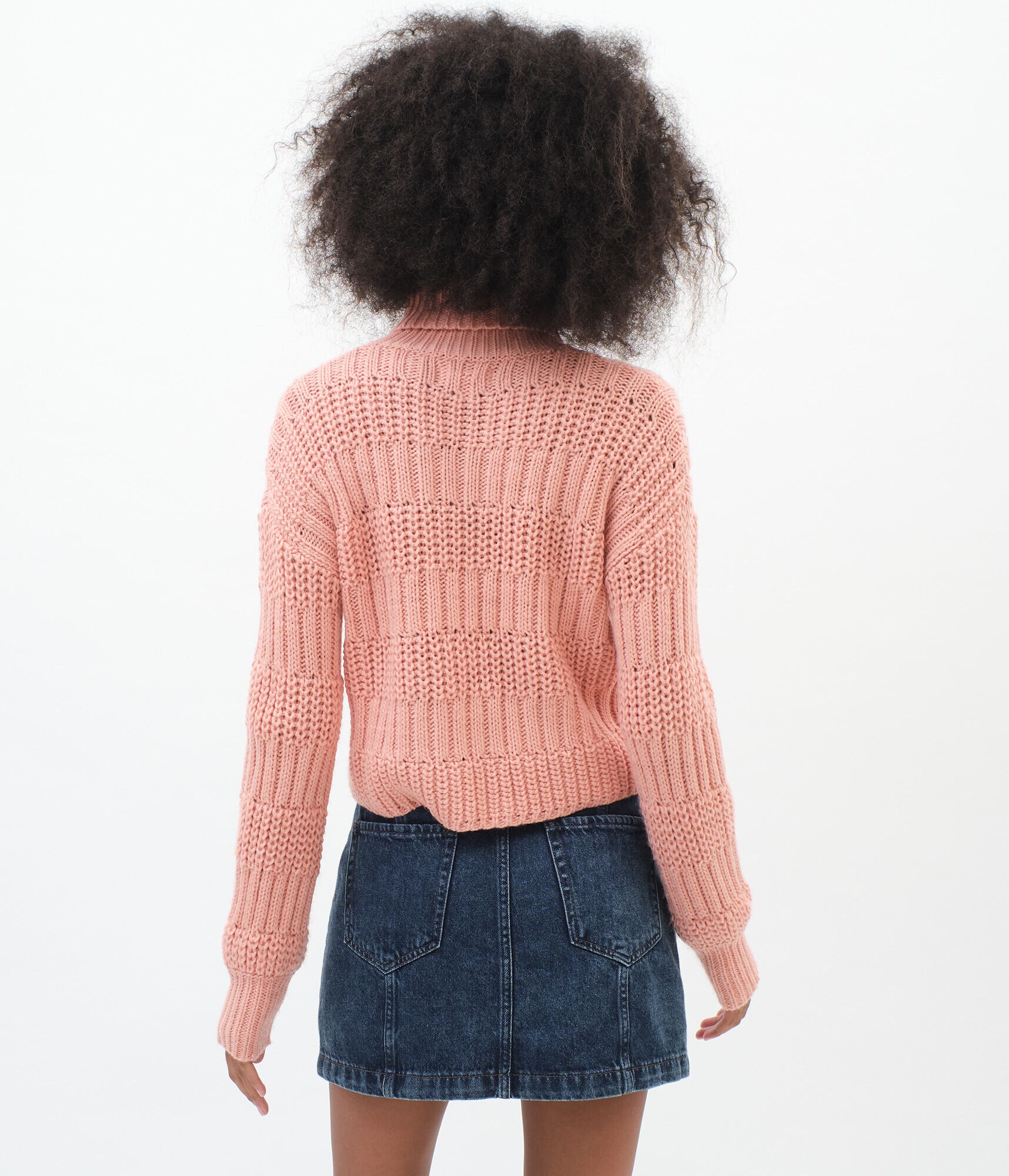 Mixed-Stitch Turtleneck Sweater