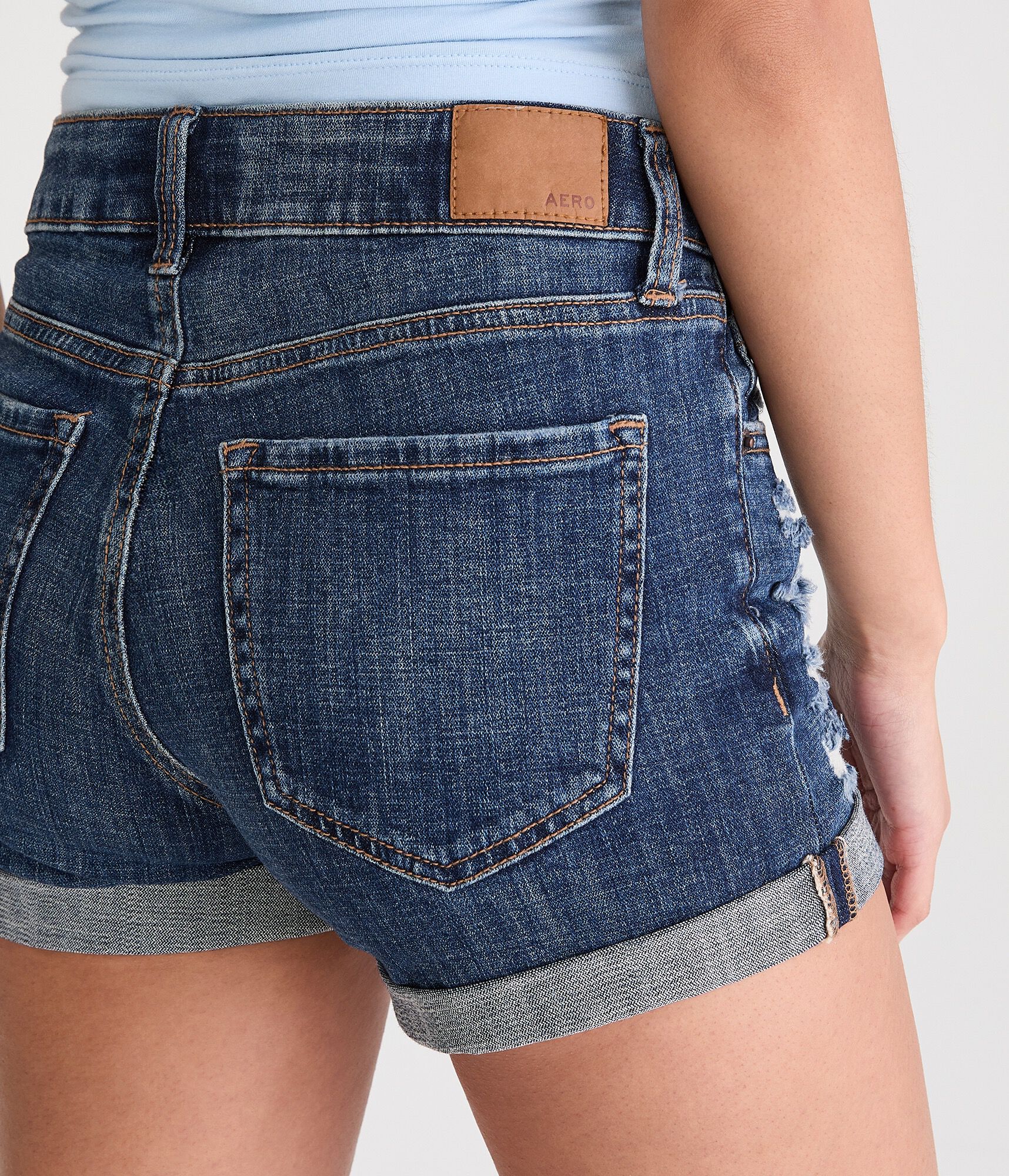High-Rise Denim Midi Shorts