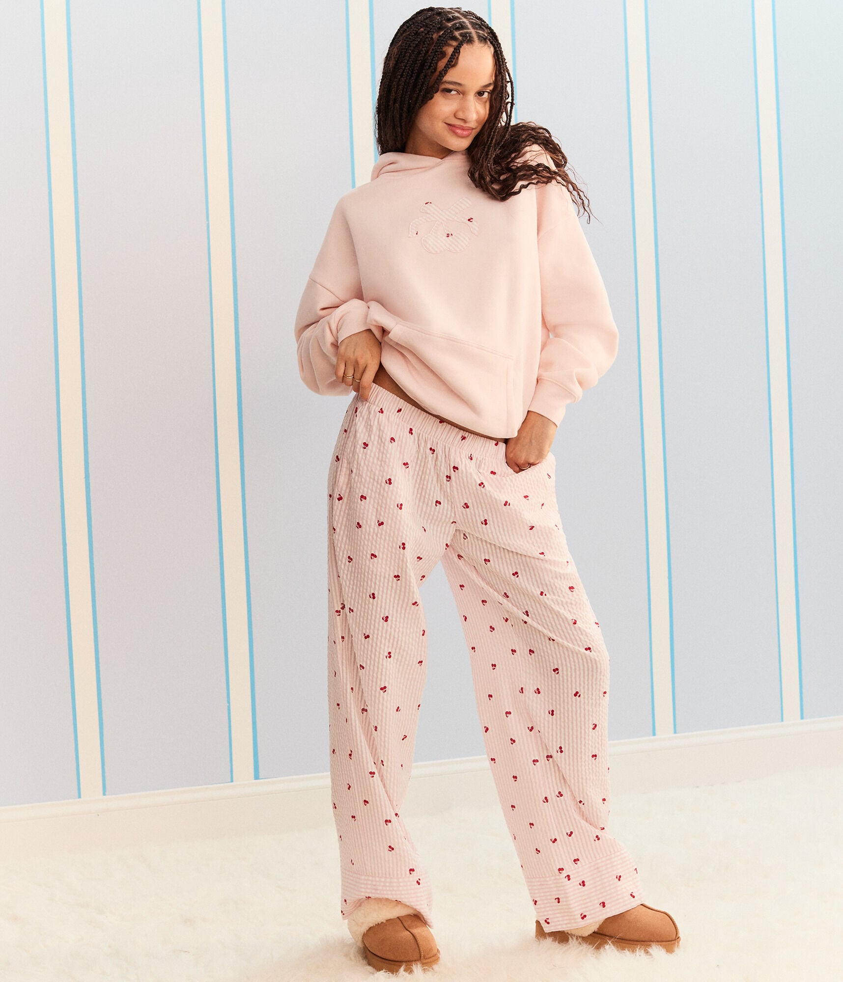 Demetra for Aero Striped Cherry Sleep Pants
