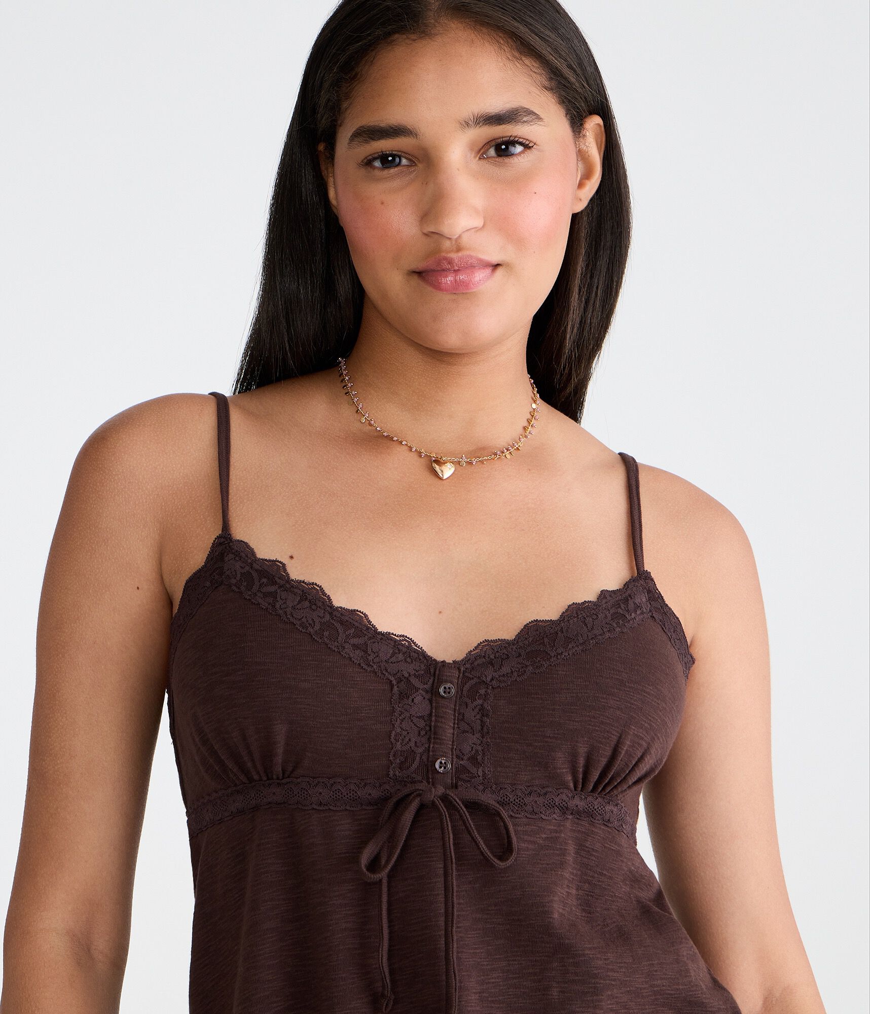 Lace-Trim V-Neck Babydoll Cami