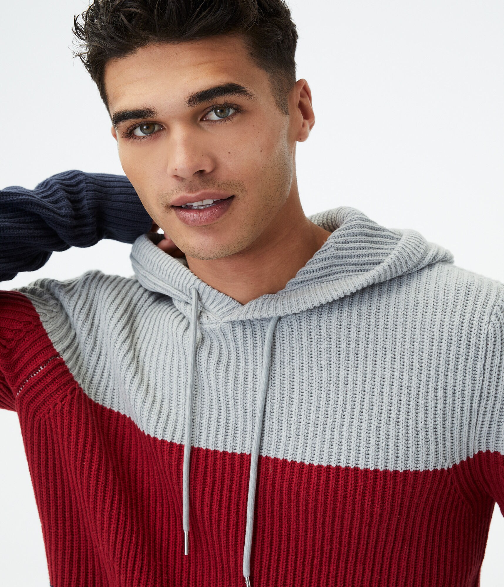 Colorblock Ribbed Hooded Sweater***