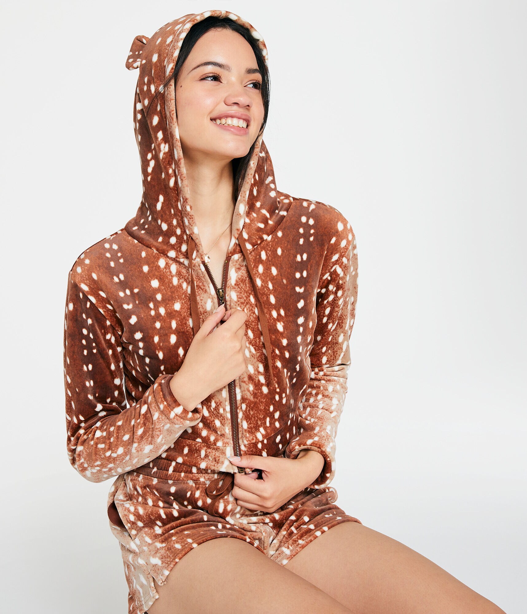 Critter Velour Cropped Full-Zip Sleep Hoodie