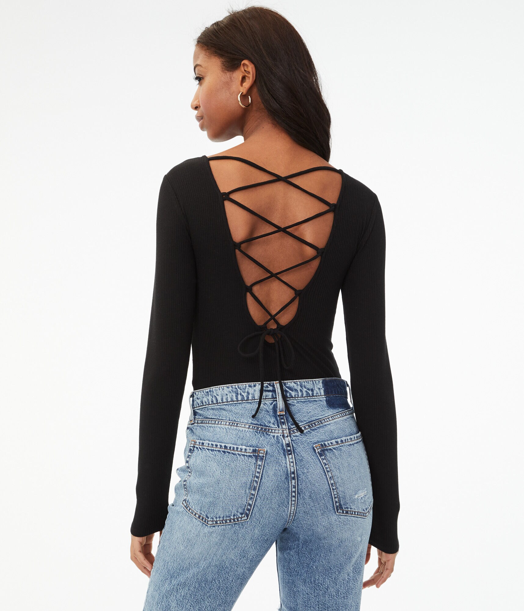 Long Sleeve Laced-Up Back Bodysuit