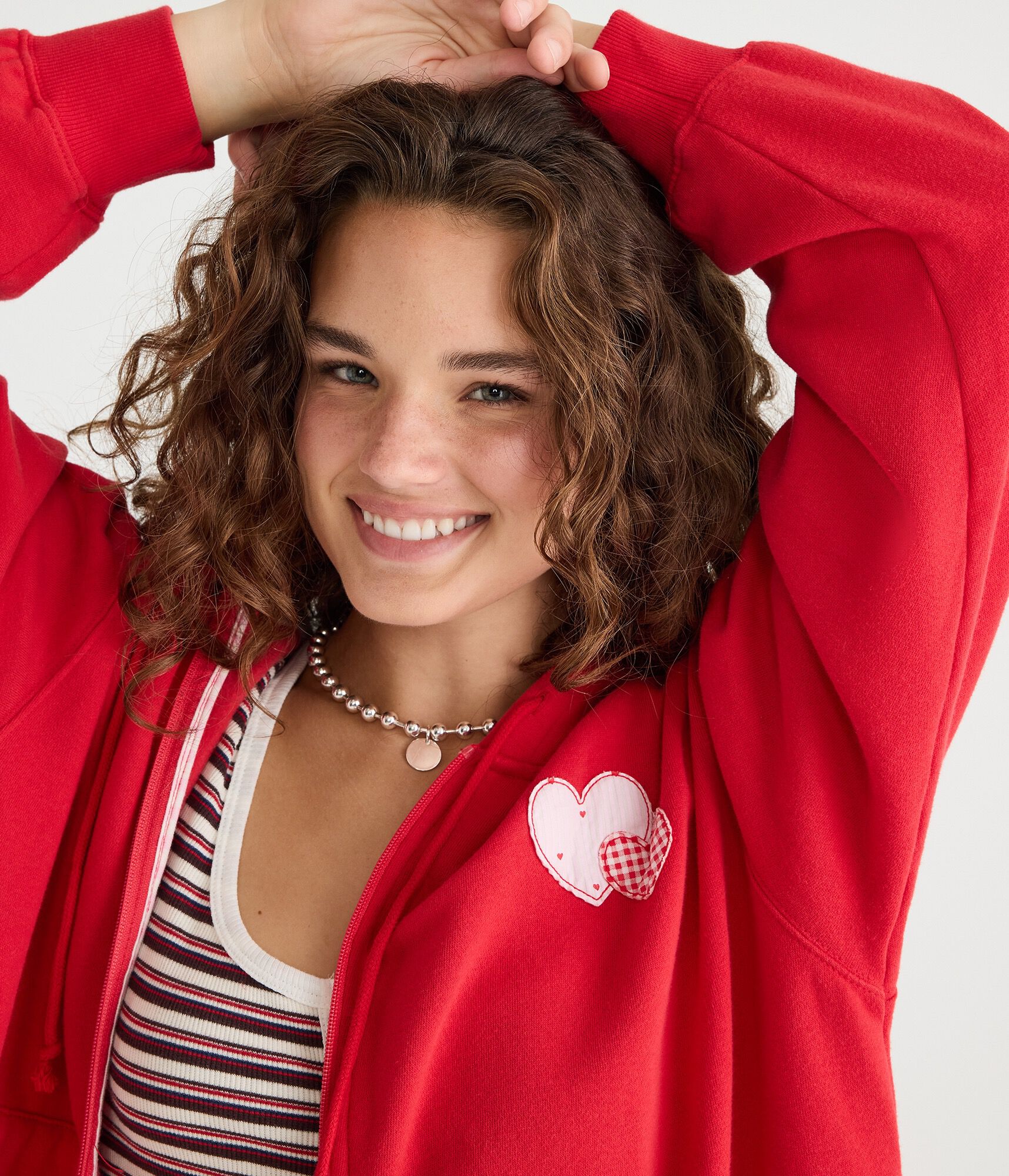 Cloud Soft Heart Patch Full-Zip Hoodie