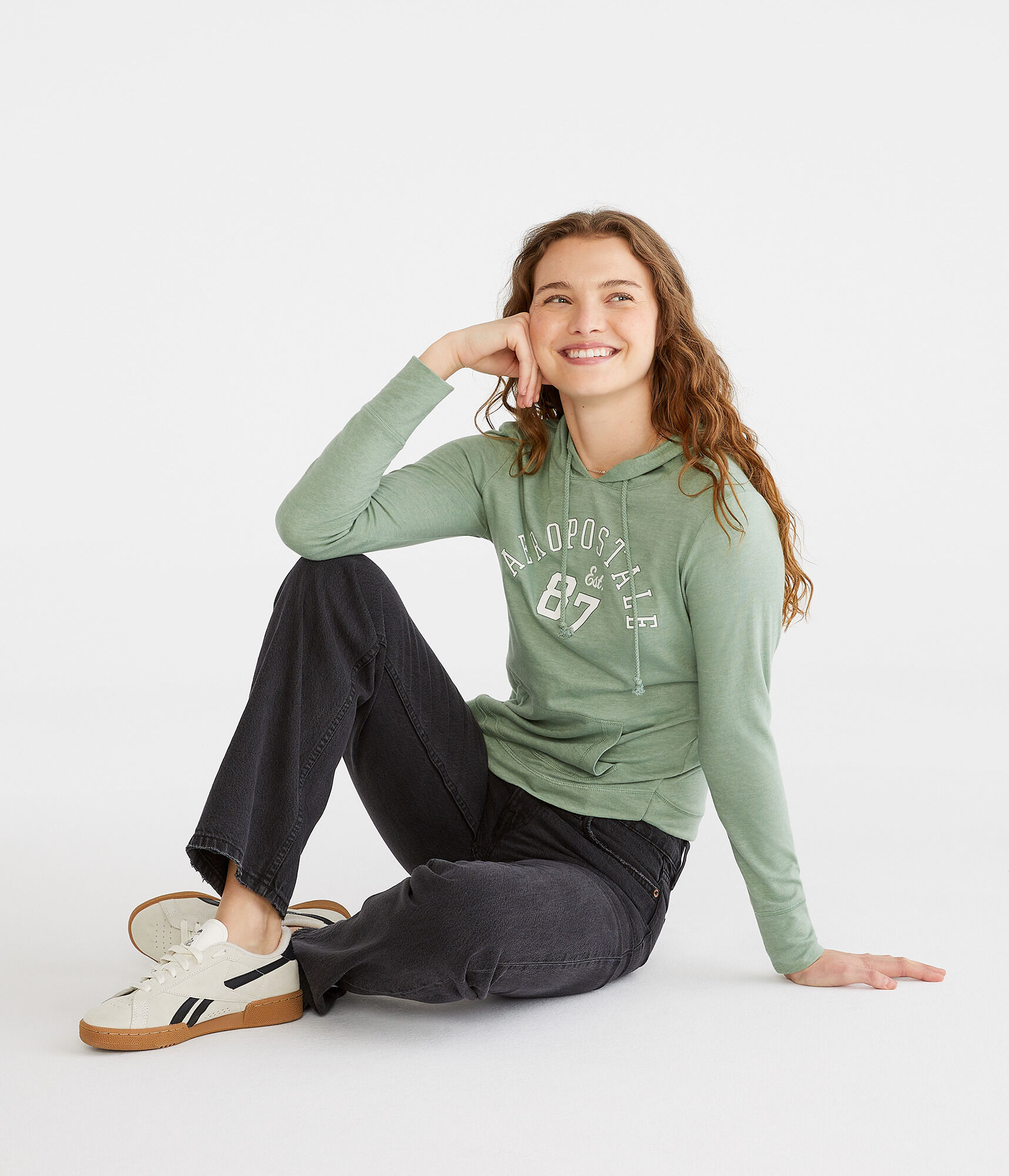 Long Sleeve Aeropostale 87 Hooded Graphic Tee