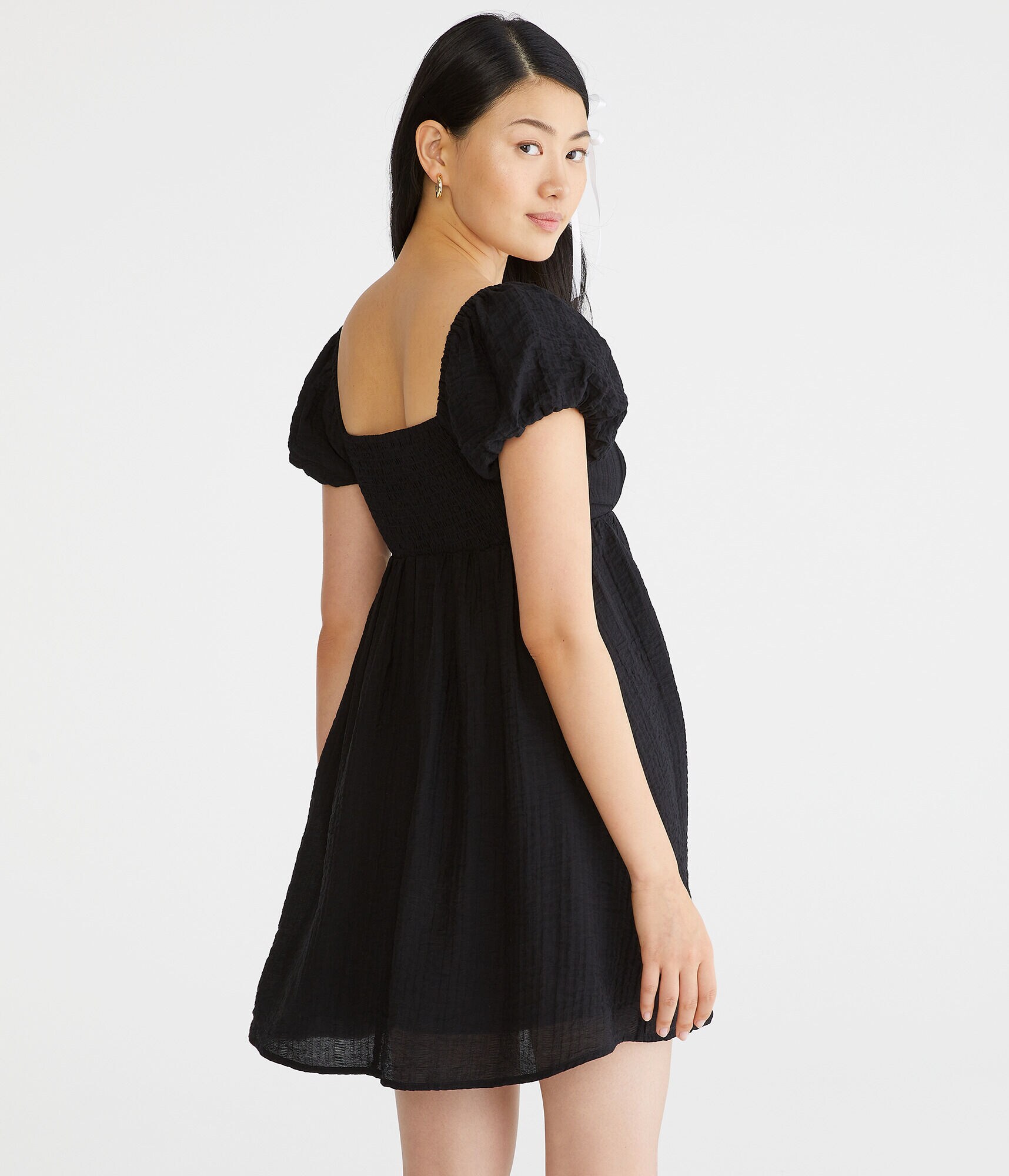 Solid Square-Neck Pleated Babydoll Dress