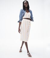 Striped Button-Front Midi Skirt