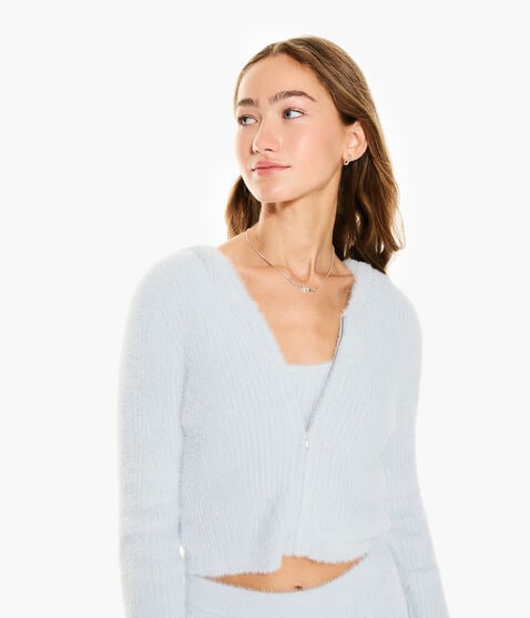 Fuzzy Cropped Full-Zip Hoodie Fuzzy Cropped Full-Zip Hoodie