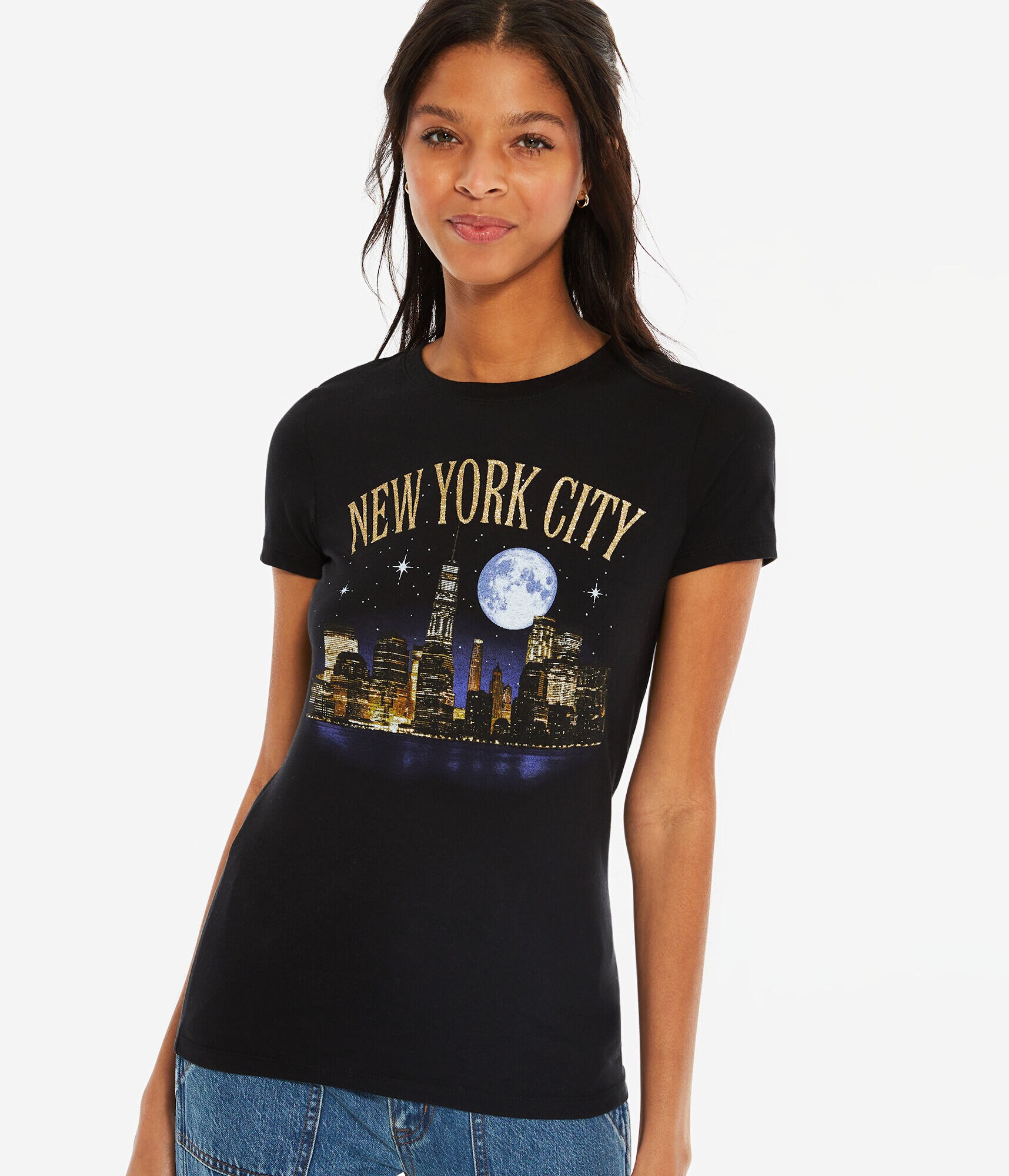 New York City Skyline Glitter Graphic Tee