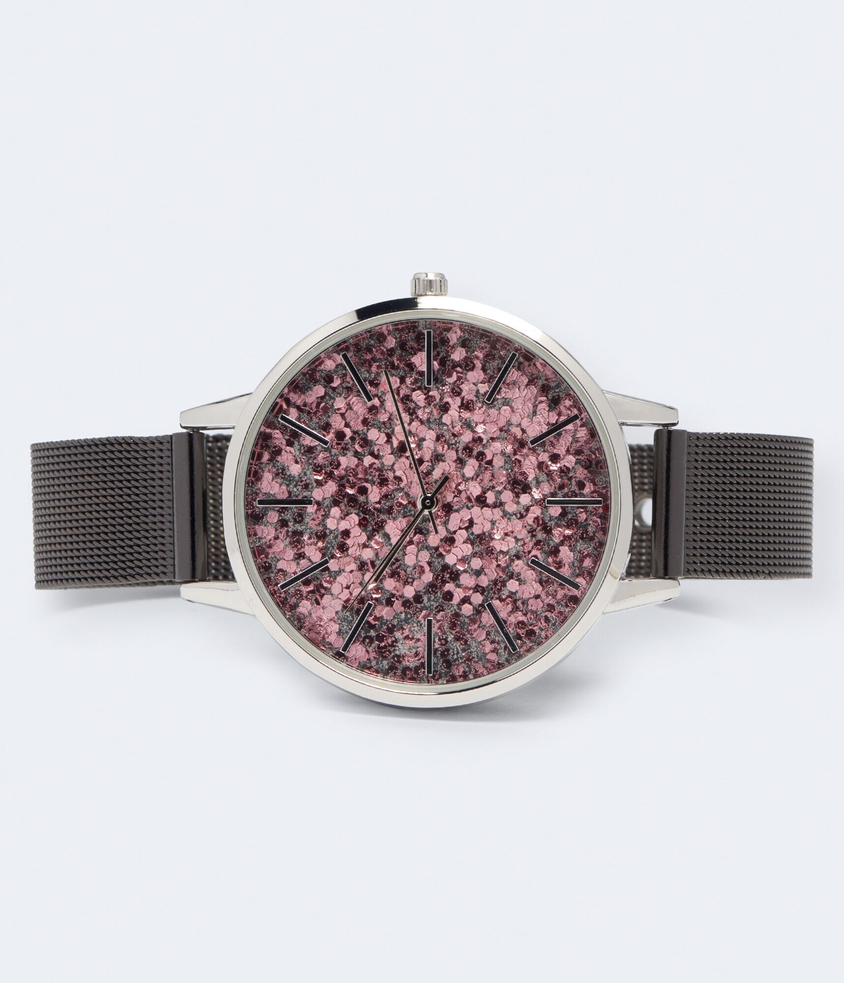 Metal Mesh Glitter Analog Watch***