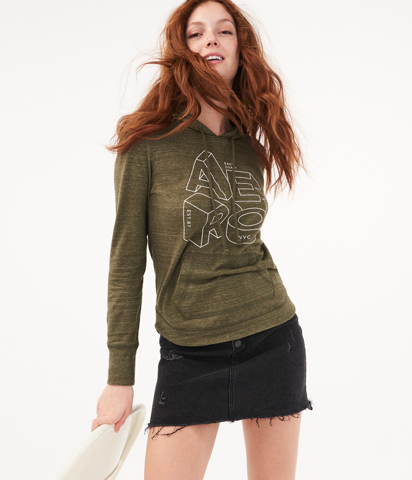 Long Sleeve Block Logo Hooded Top***