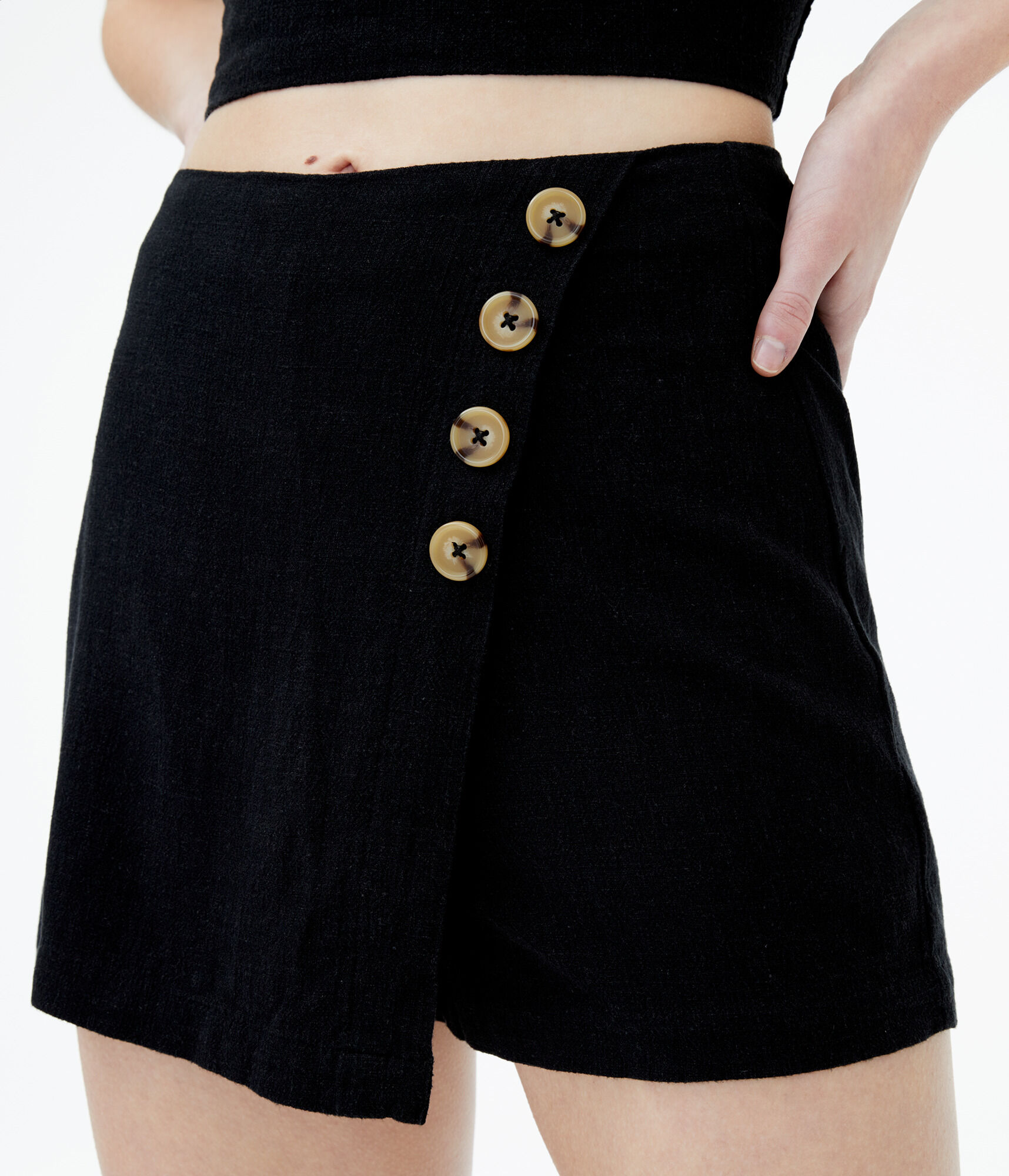 High-Waisted Button-Front Skort