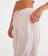 Mid-Rise Linen Utility Cargo Capris
