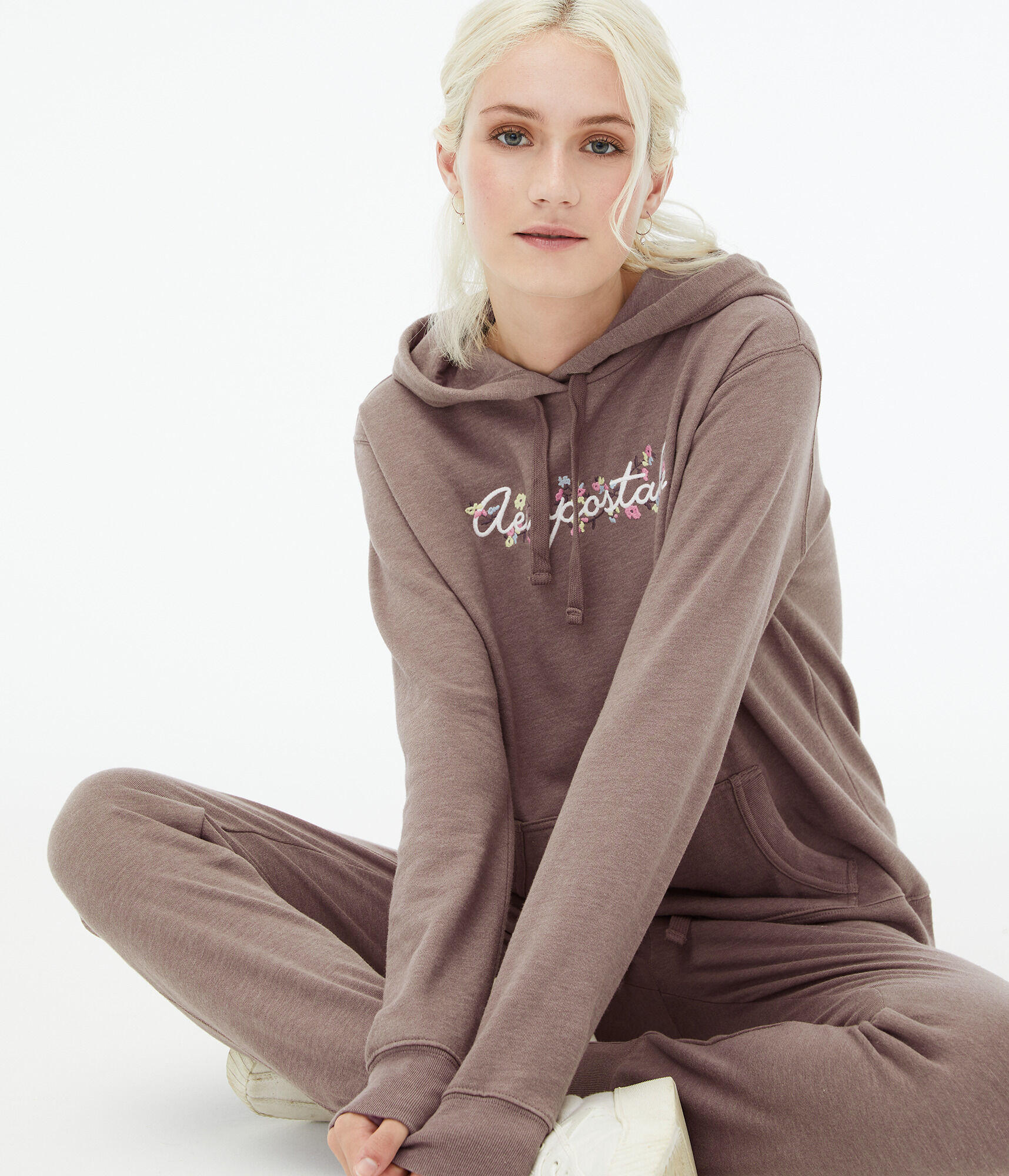 Aeropostale Script Floral Pullover Hoodie