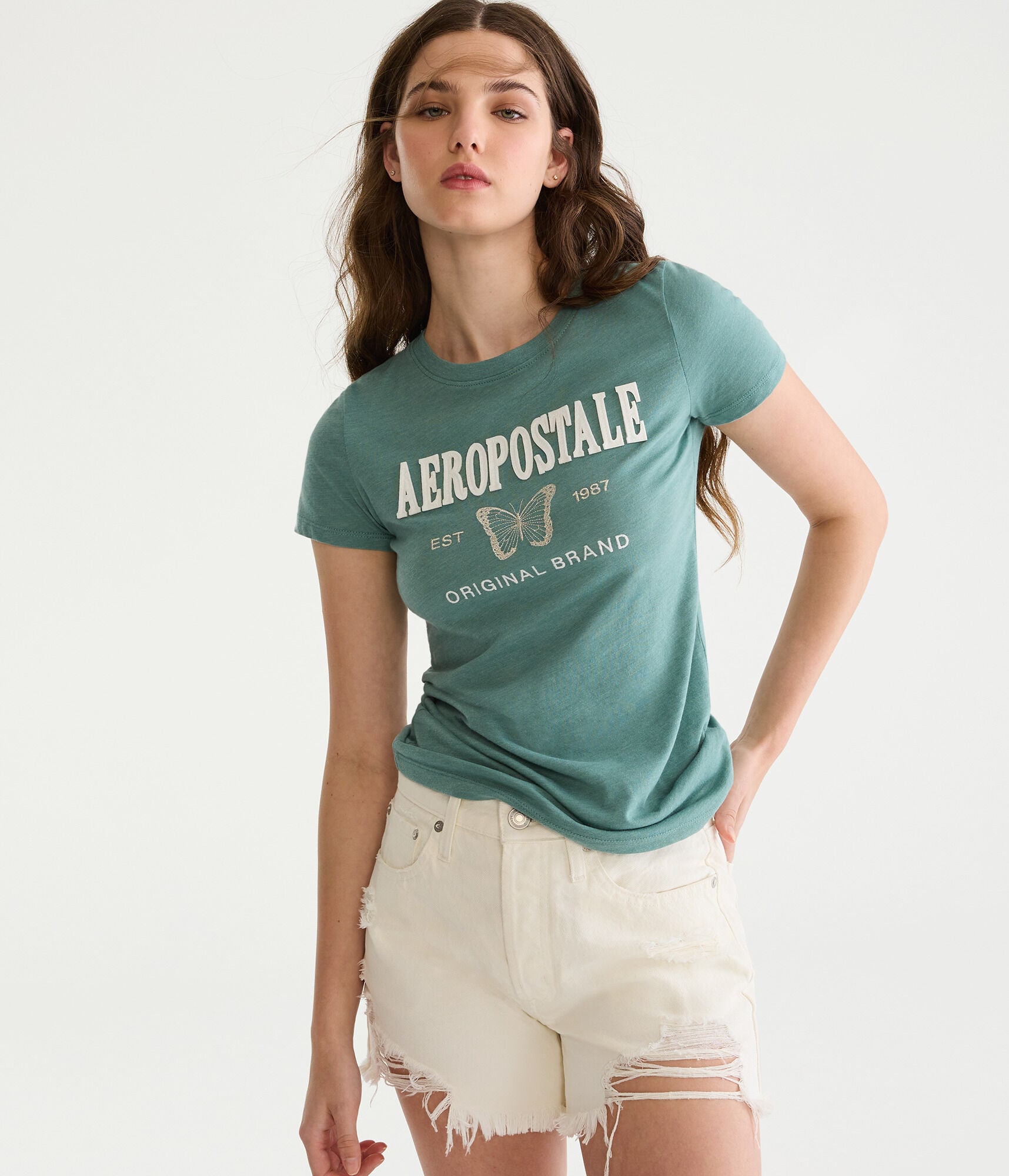 Aeropostale Butterfly Appliqué Graphic Tee