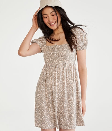 Floral Square-Neck Smocked Mini Dress Floral Square-Neck Smocked Mini Dress