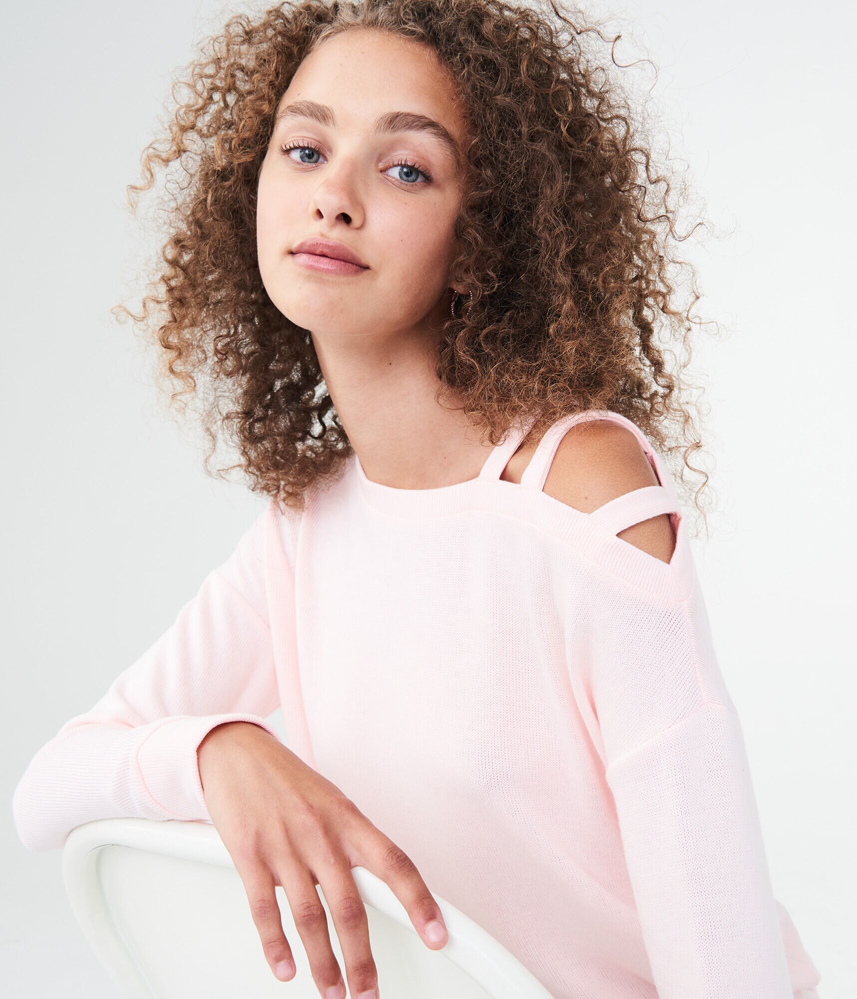 Long Sleeve Strappy-Shoulder Top