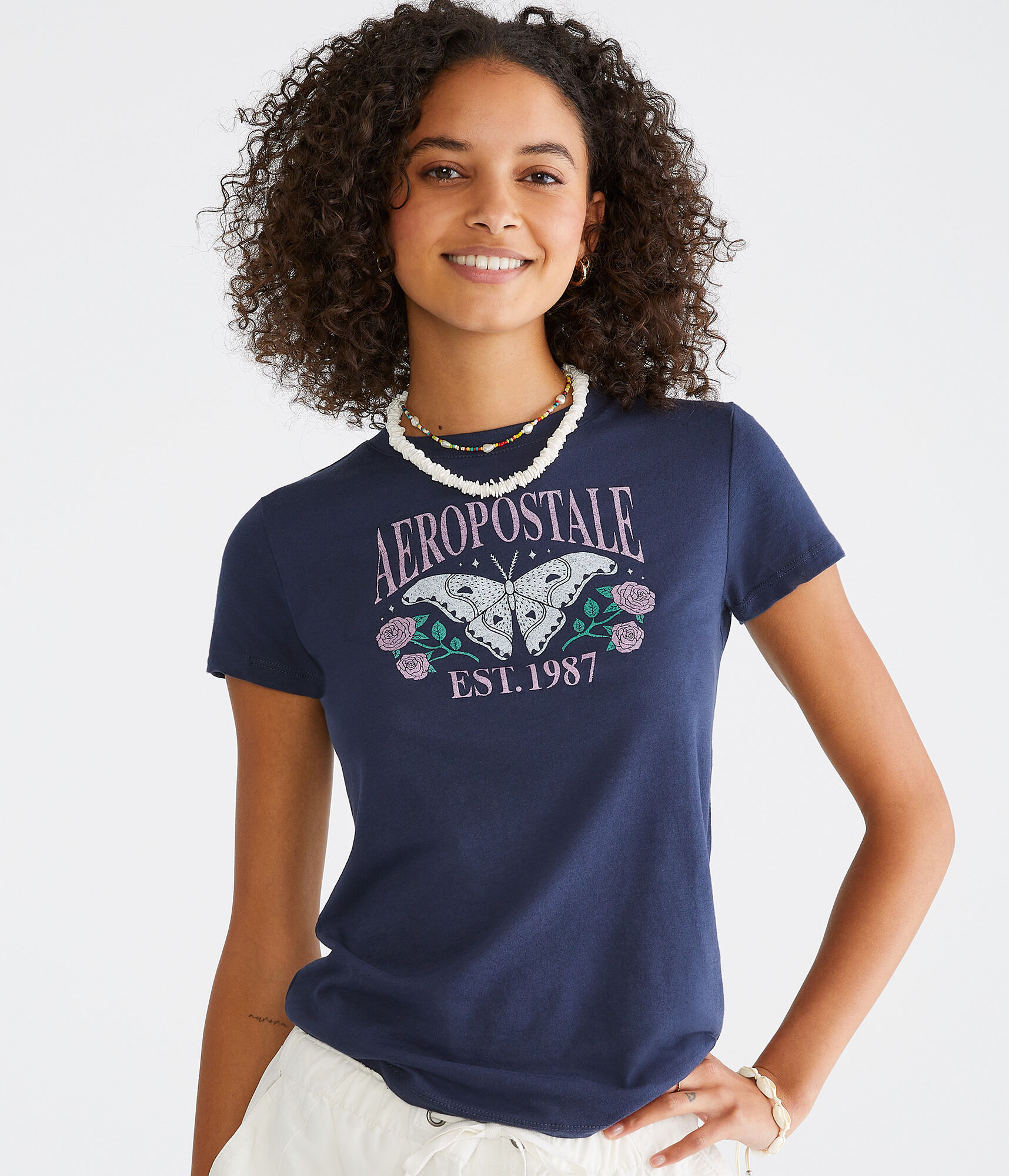 Aeropostale Butterfly Roses Graphic Tee