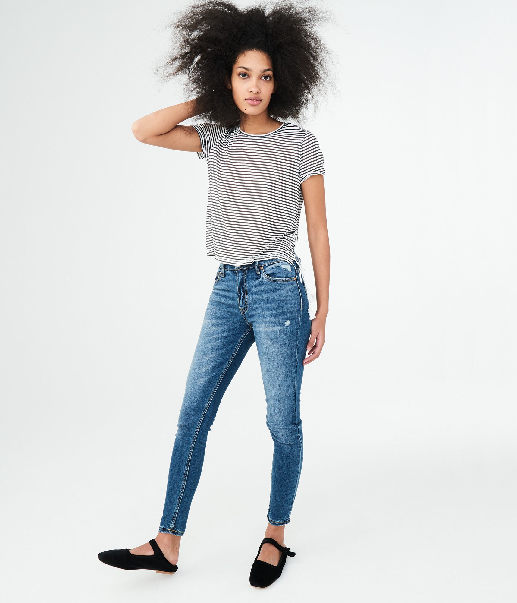 Shadow Stripe Side-Tassel Tee