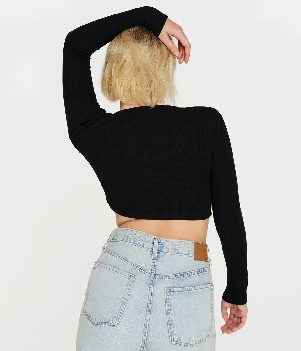 Long Sleeve Tie-Front Cropped Shrunken Tee