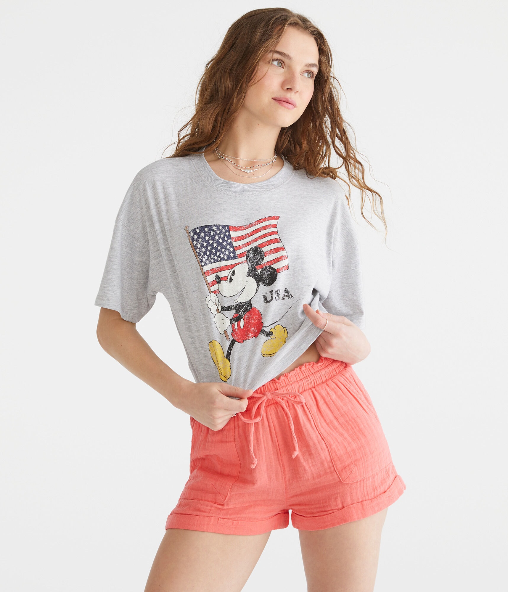Mickey Mouse USA Cropped Boyfriend Graphic Tee