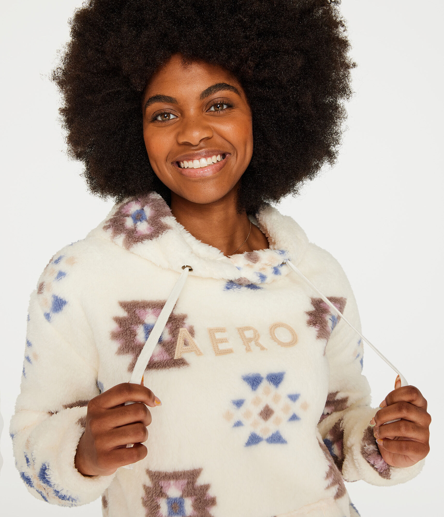 Aero Geometric Sherpa Fleece Pullover Hoodie