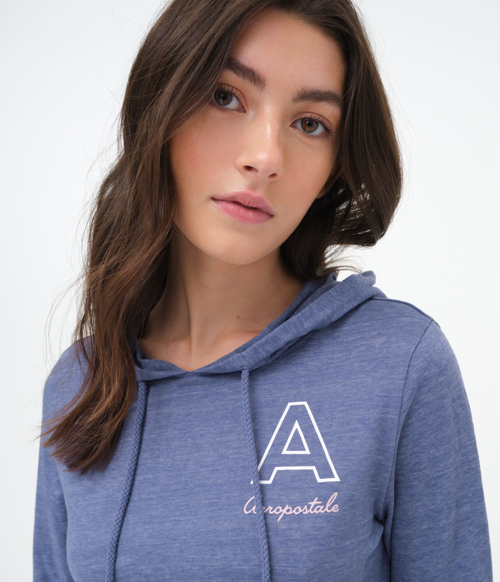 Long Sleeve Aeropostale Letter Logo Hooded Graphic Tee