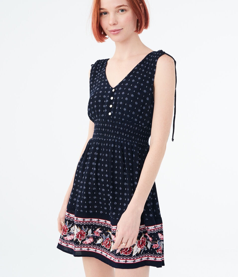 Floral V-Neck Smocked Fit & Flare Dress