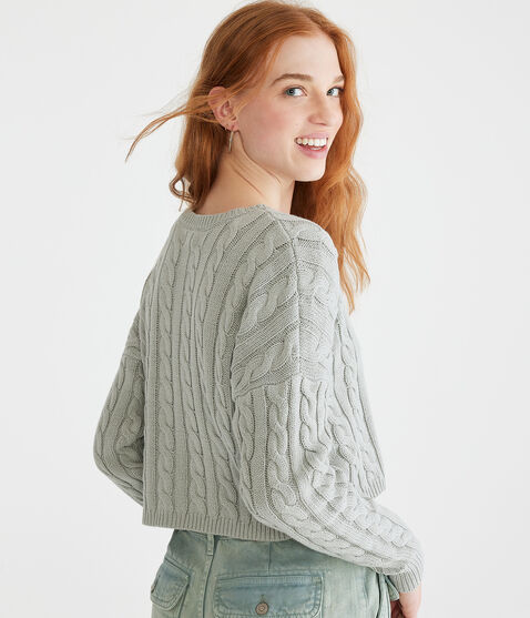 Cable-Knit Cropped Crew Sweater Cable-Knit Cropped Crew Sweater