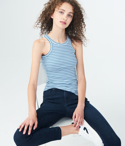 Striped Ribbed High-Neck Tank Striped Ribbed High-Neck Tank