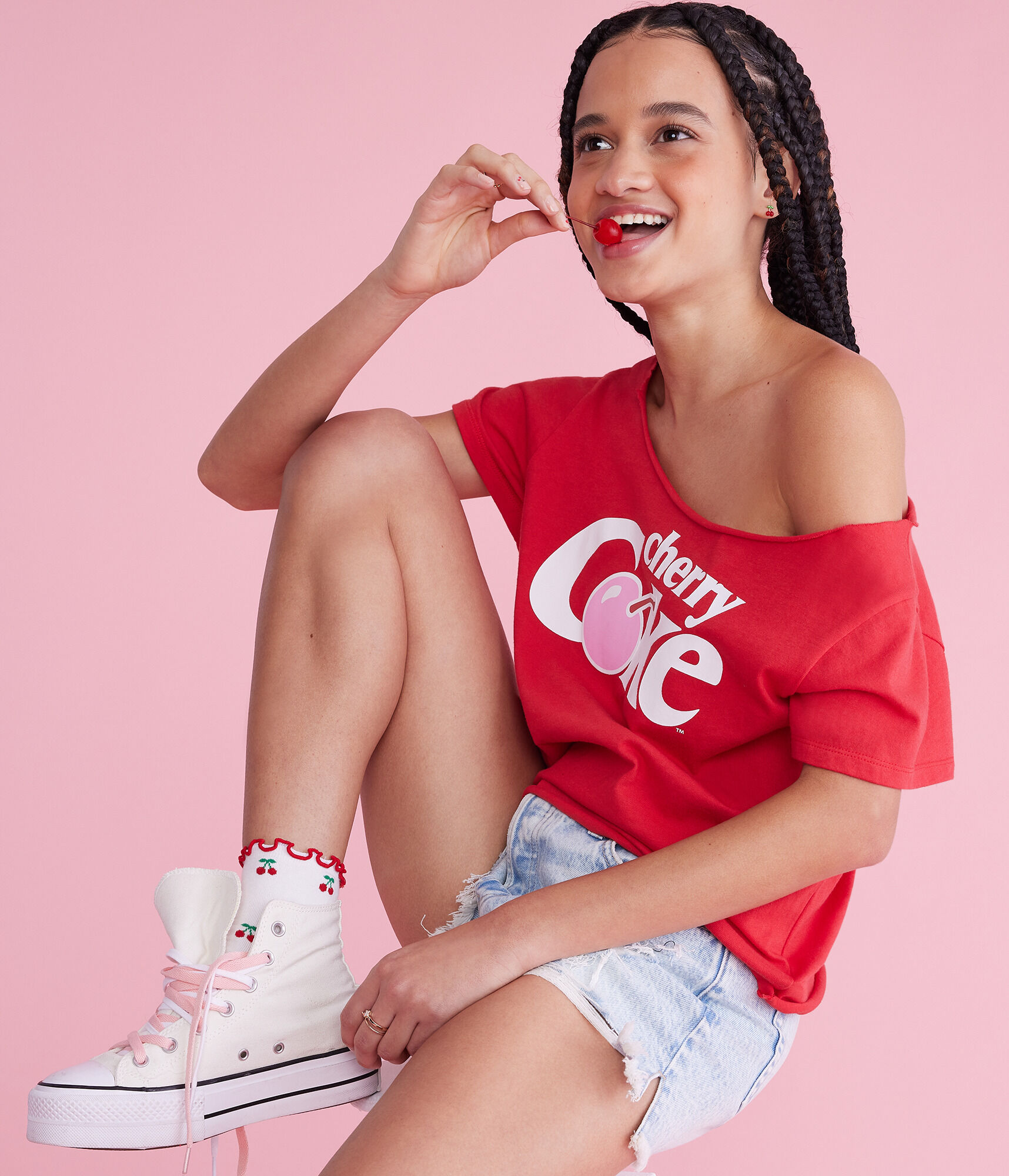 Cherry Coke Off-The-Shoulder Graphic Tee