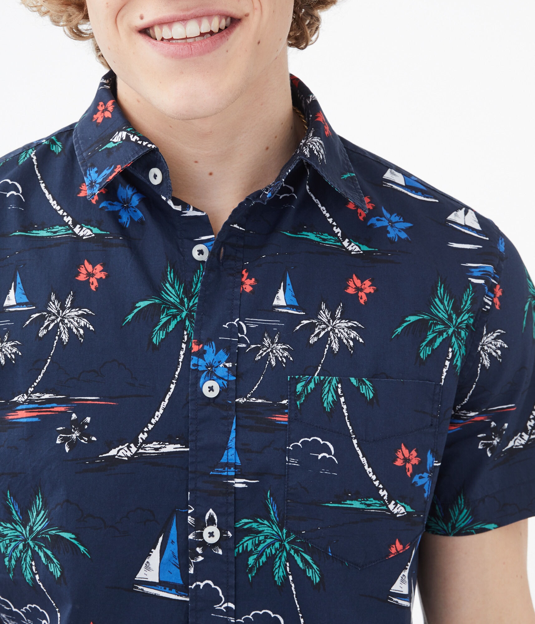 Tropical Sailboat Button-Down Shirt