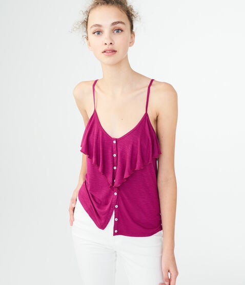 Hardware Ruffle Tank Solid Ruffle Tank