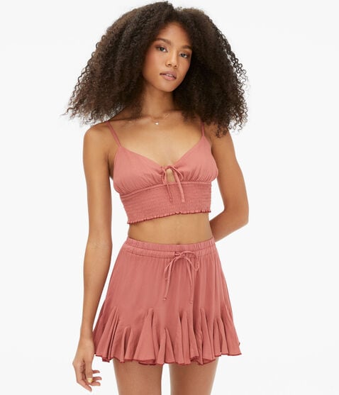 Tie-Front Smocked Cropped Cami