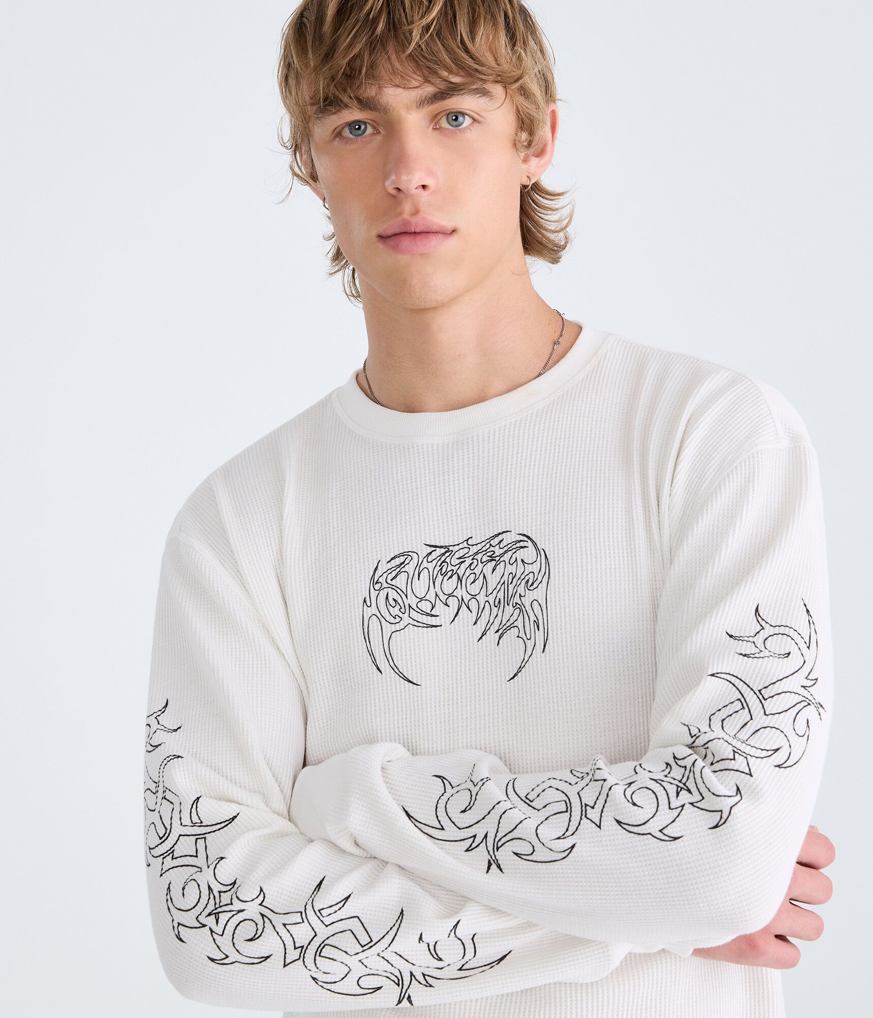 Long Sleeve Tribal Tattoo Graphic Thermal Tee