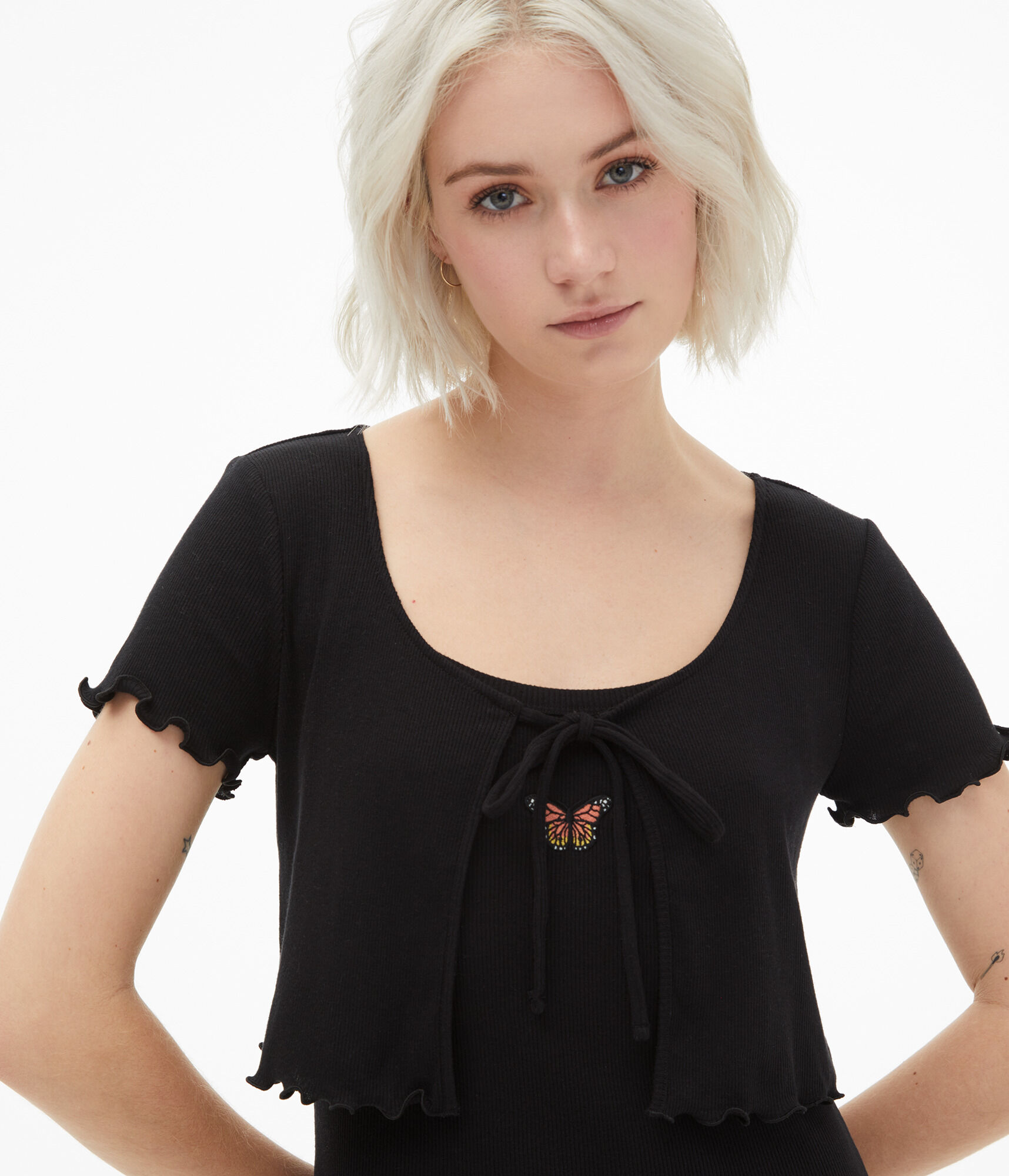 Short Sleeve Tie-Front Cropped Dress Cardigan