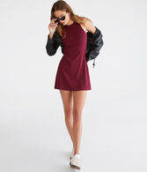 Solid High-Neck Ribbed Mini Dress