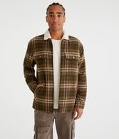 Plaid Sherpa-Lined Full-Zip Shacket