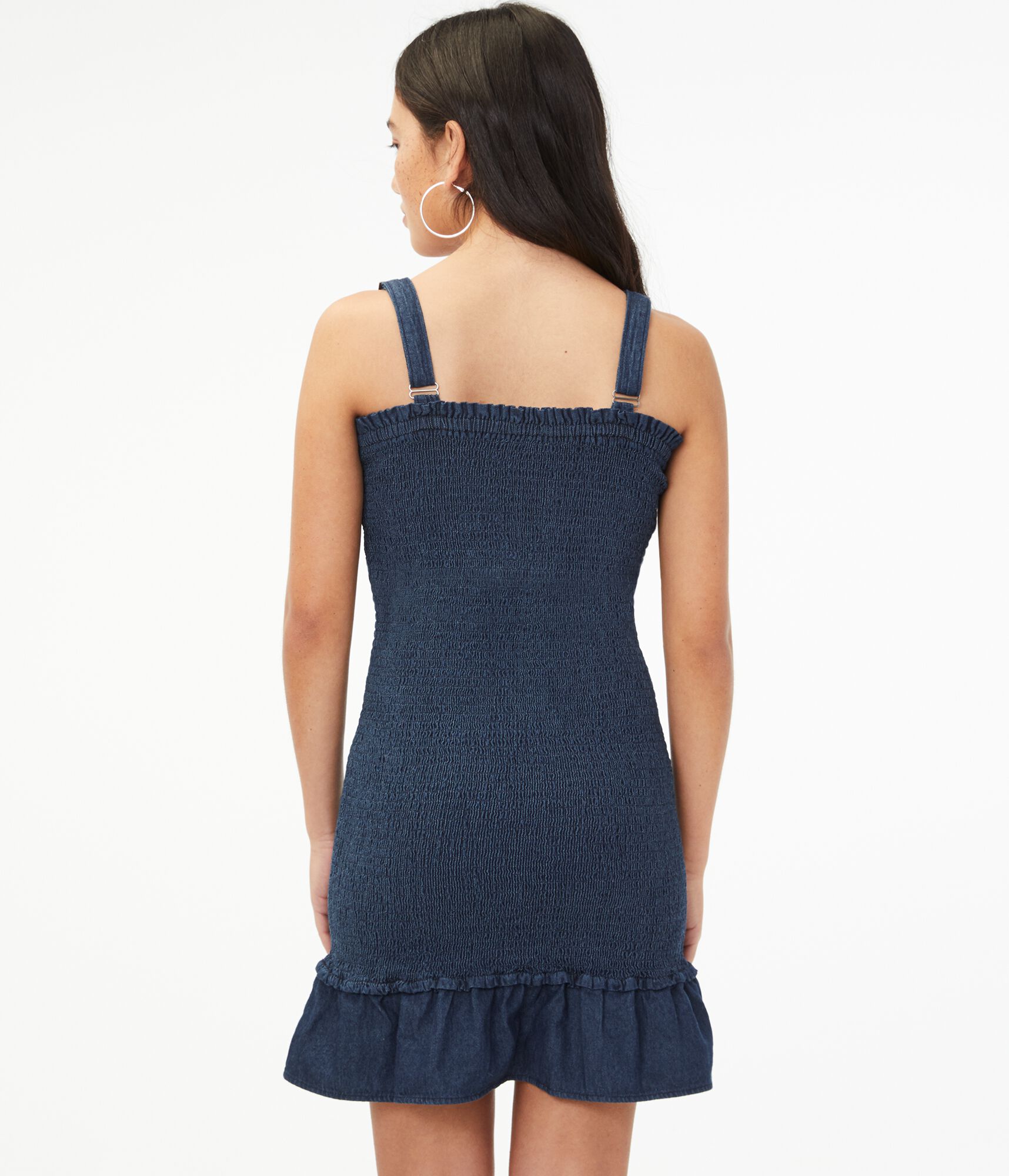 Denim Smocked Lace-Up Bodycon Dress