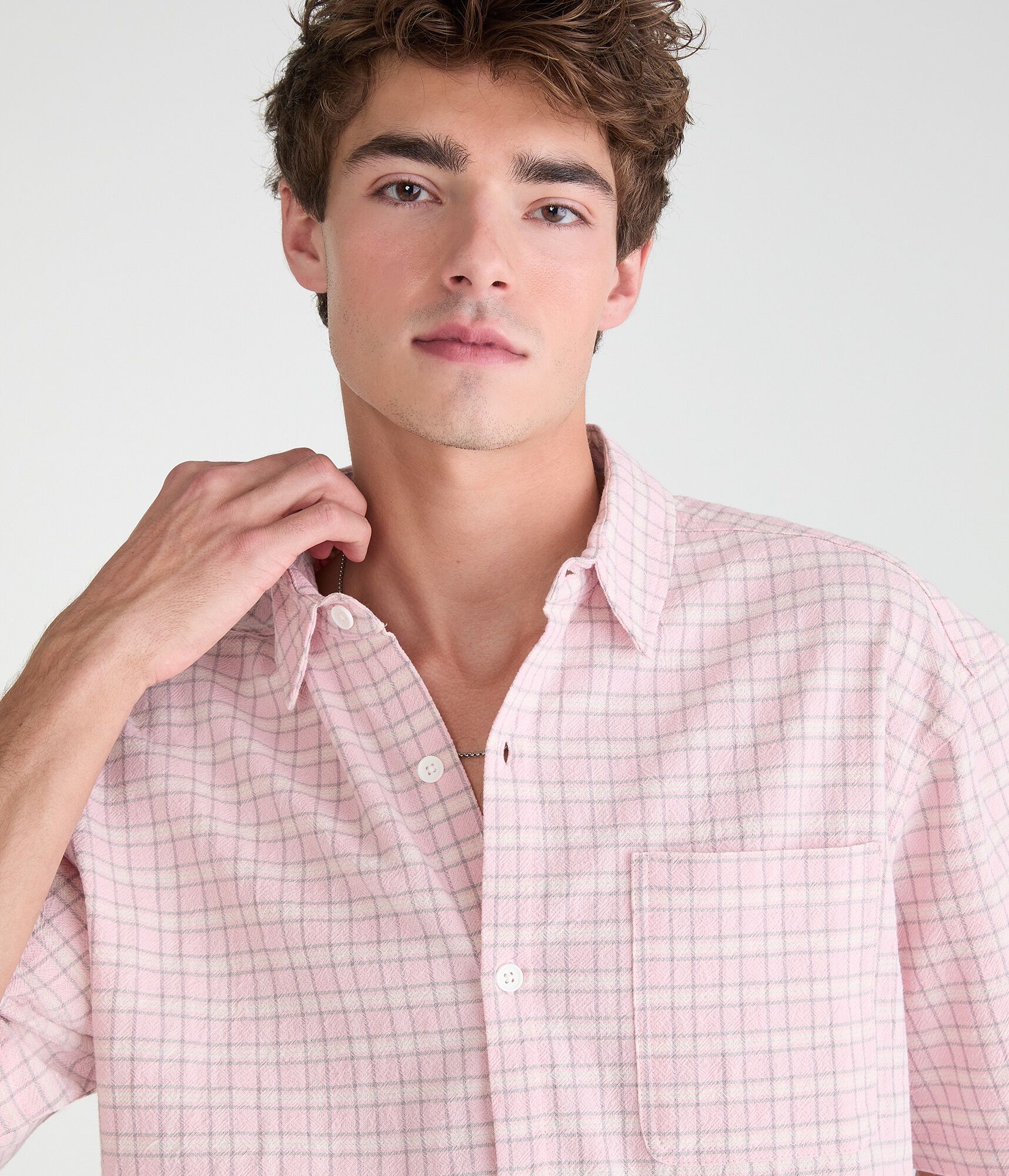 Microplaid Boxy Shirt