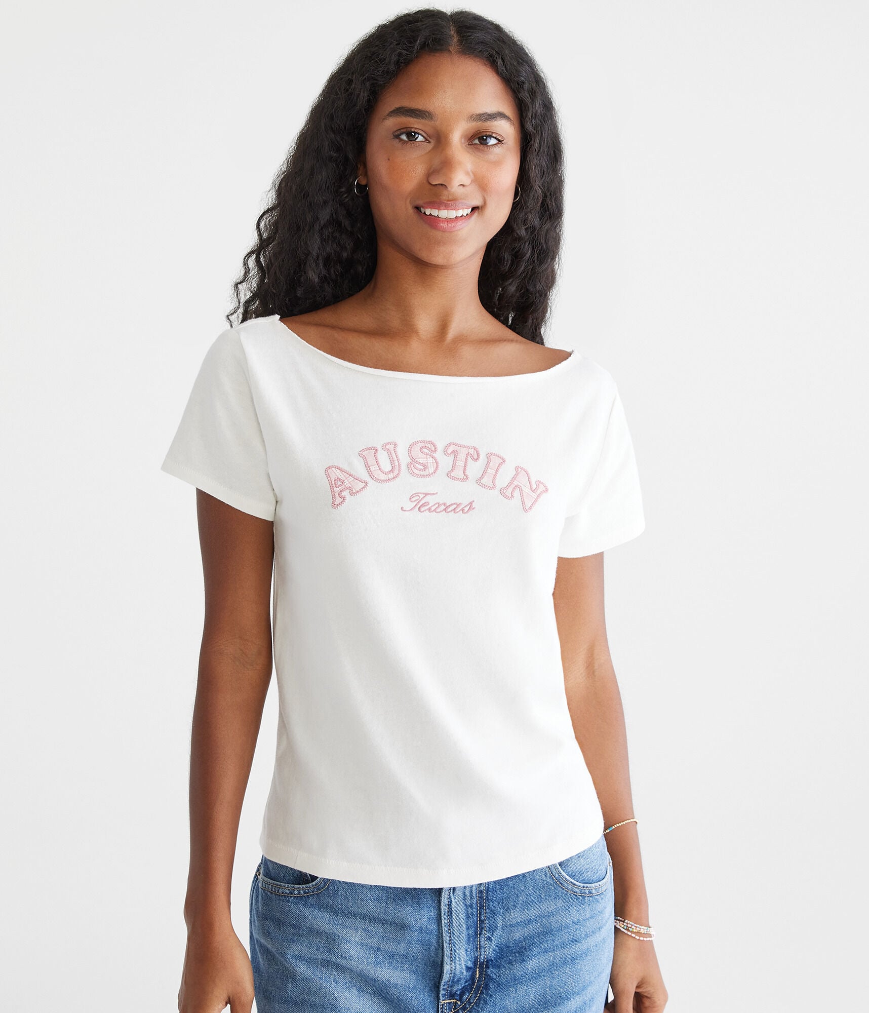 Seriously Soft Austin Off-The-Shoulder Vintage Fit Graphic Tee