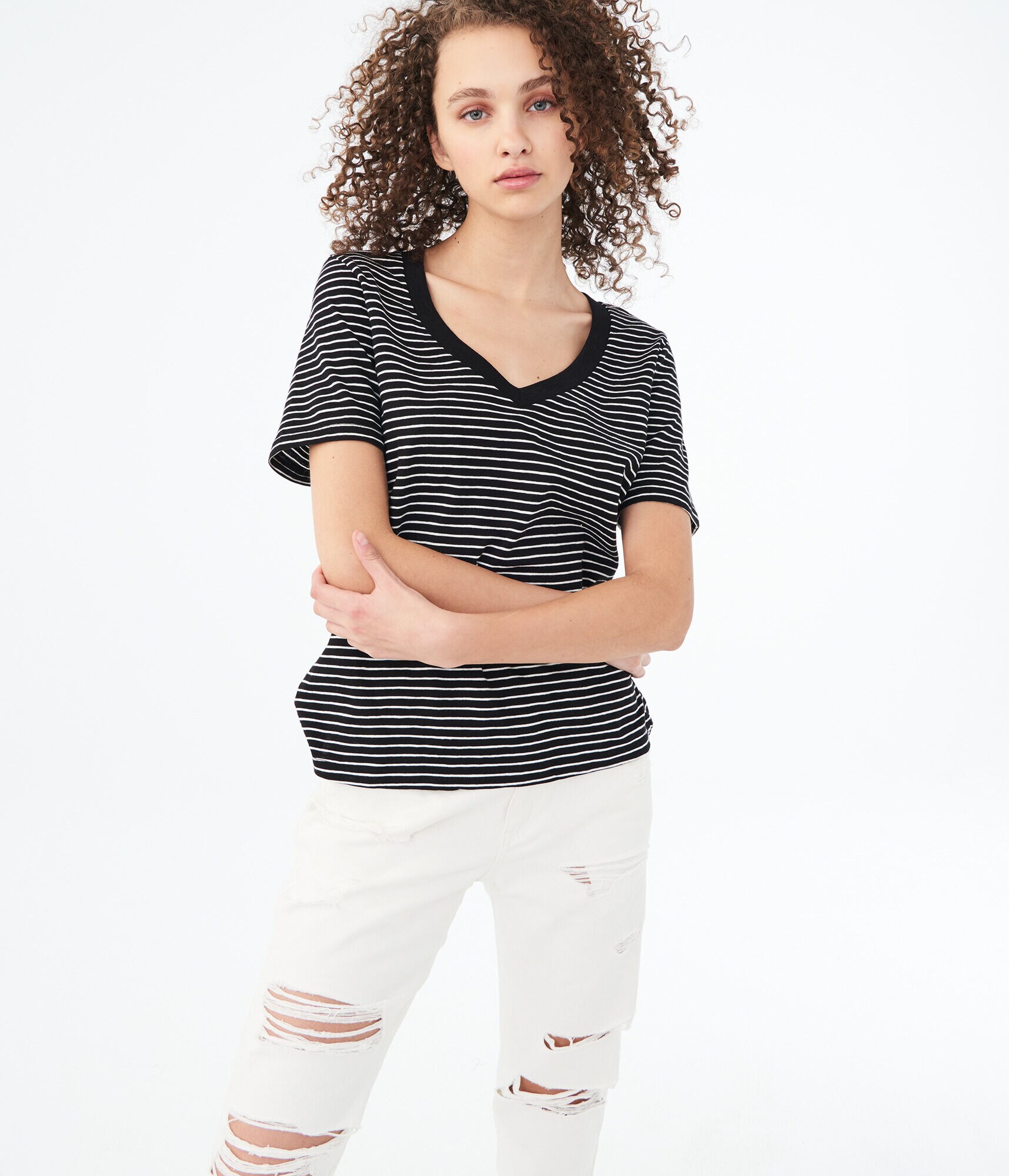 Striped V-Neck Tee