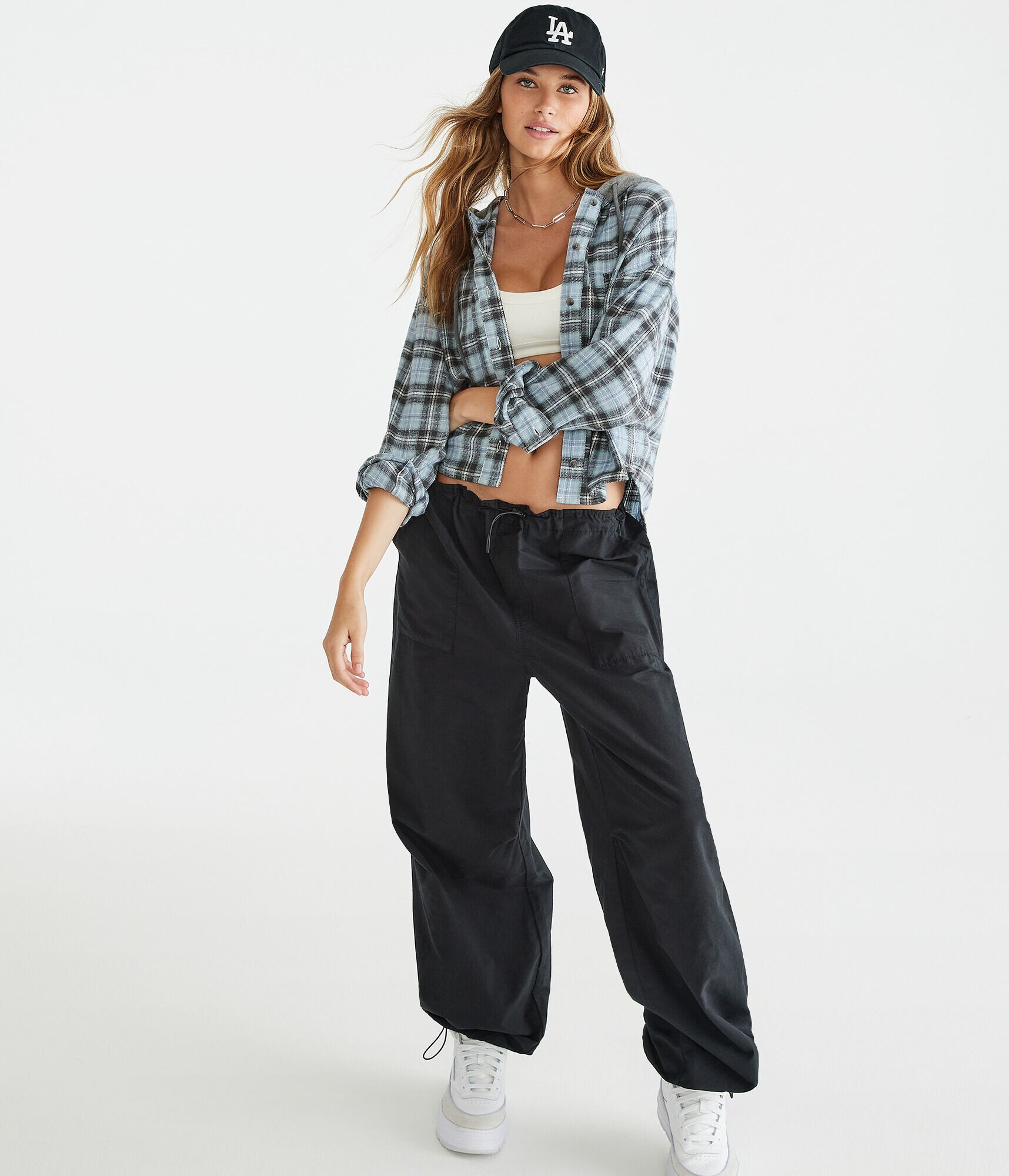 Long Sleeve Hooded Plaid Flannel Shirt