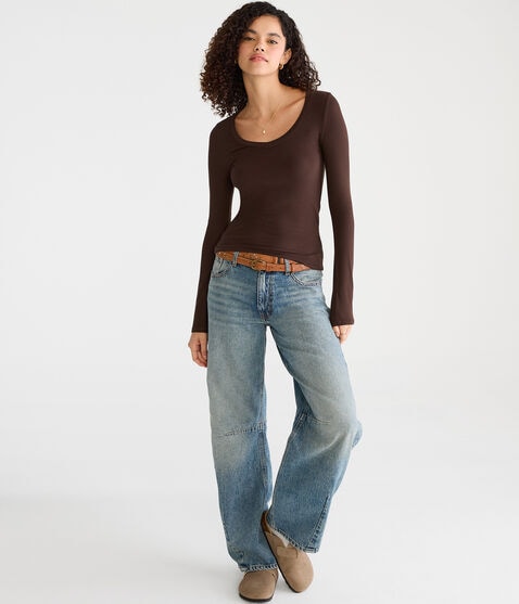 Long Sleeve Seriously Soft Ribbed V-Neck Baby Tee Long Sleeve Seriously Soft Ribbed V-Neck Baby Tee