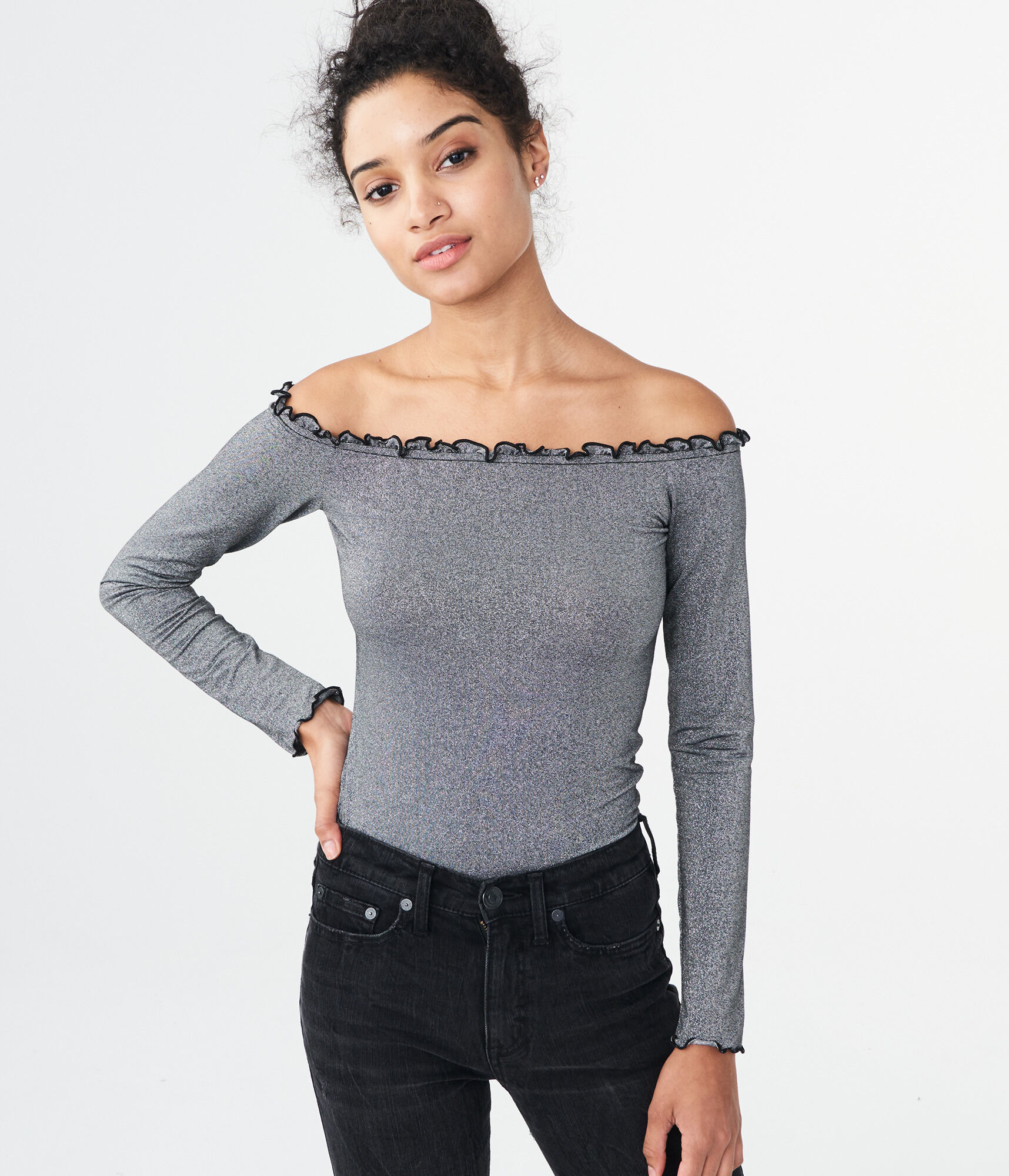 off the shoulder sparkle top