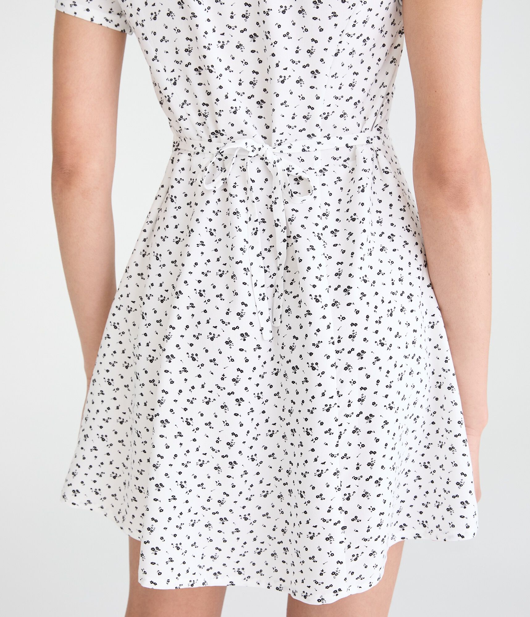Printed V-Neck Buttoned A-Line Dress